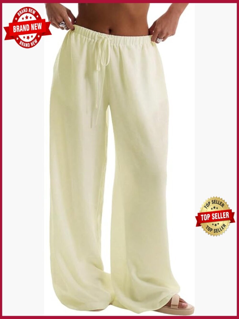 Women's Wide Leg Linen Beach Cover Up Pants Swimsuit Coverup Summer